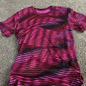 Nike Pink and Black Striped Tee